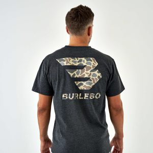 Short Sleeve Tee - Flying B Deer Camo Logo - Heather Black