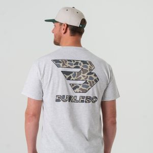 Short Sleeve Tee - Flying B Deer Camo Logo - Heather Ash Grey