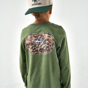 Youth Long Sleeve Tee - Ducks Flying In - Heather Olive